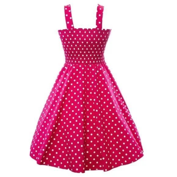 Vintage 1950s Polka Dots Empire Fold Over Women's Juniors Swing Dress in Pink‎ - Picture 3 of 9